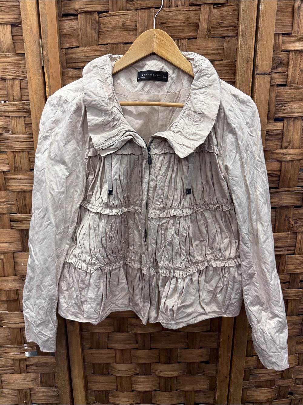 Zara Light Cream Ruffled Tier Jacket